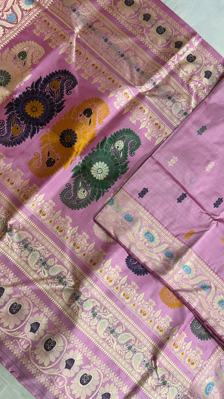 Baluchari sarees.
Material silk with bp.
With silkmark.