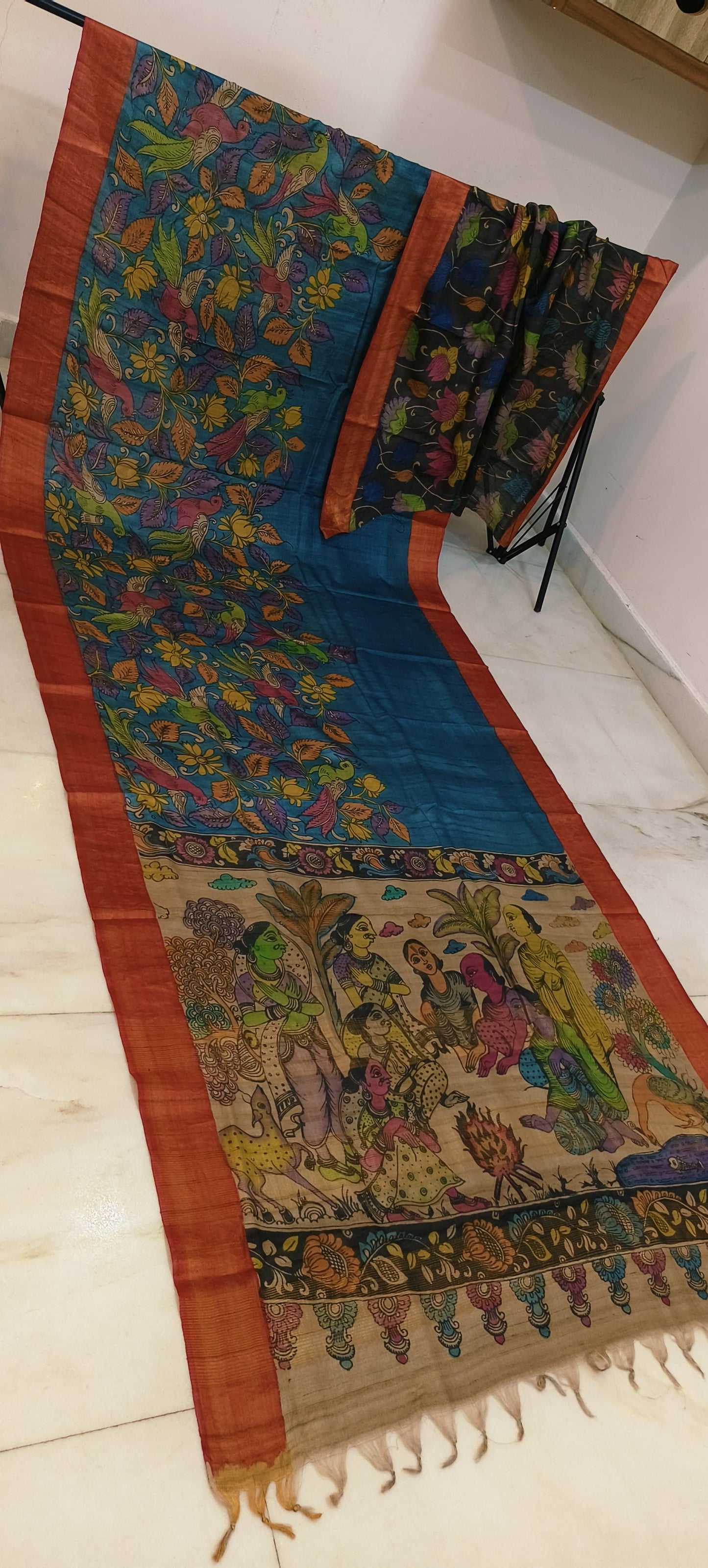 Pen kalamkari on tussar silk
pure desi tussar silk hand painted saree