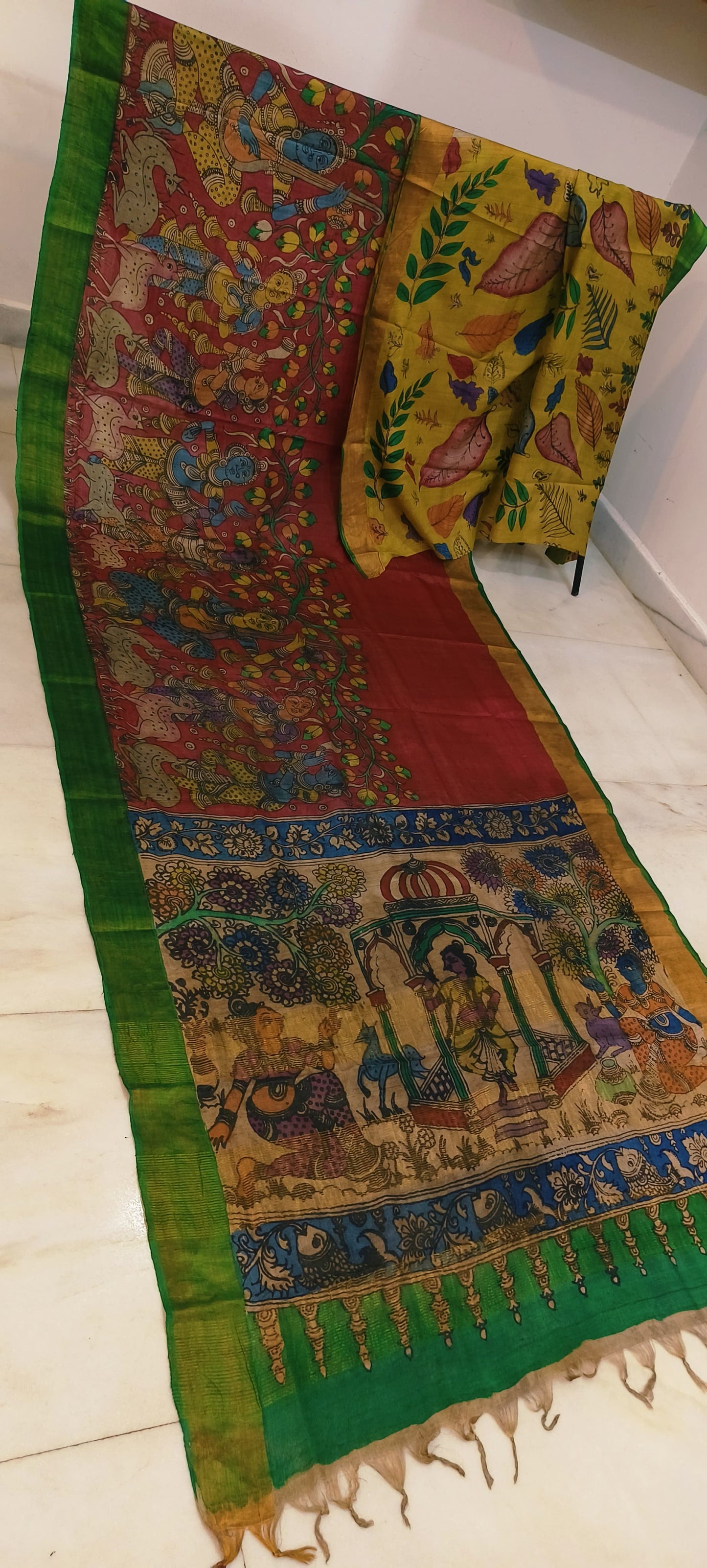Pen kalamkari on tussar silk
pure desi tussar silk hand painted saree
