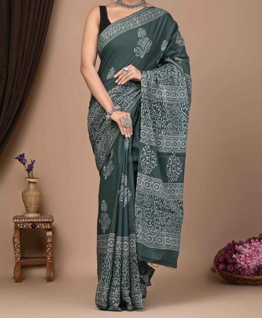 Meynashia | Mul Cotton Blockprint Saree
