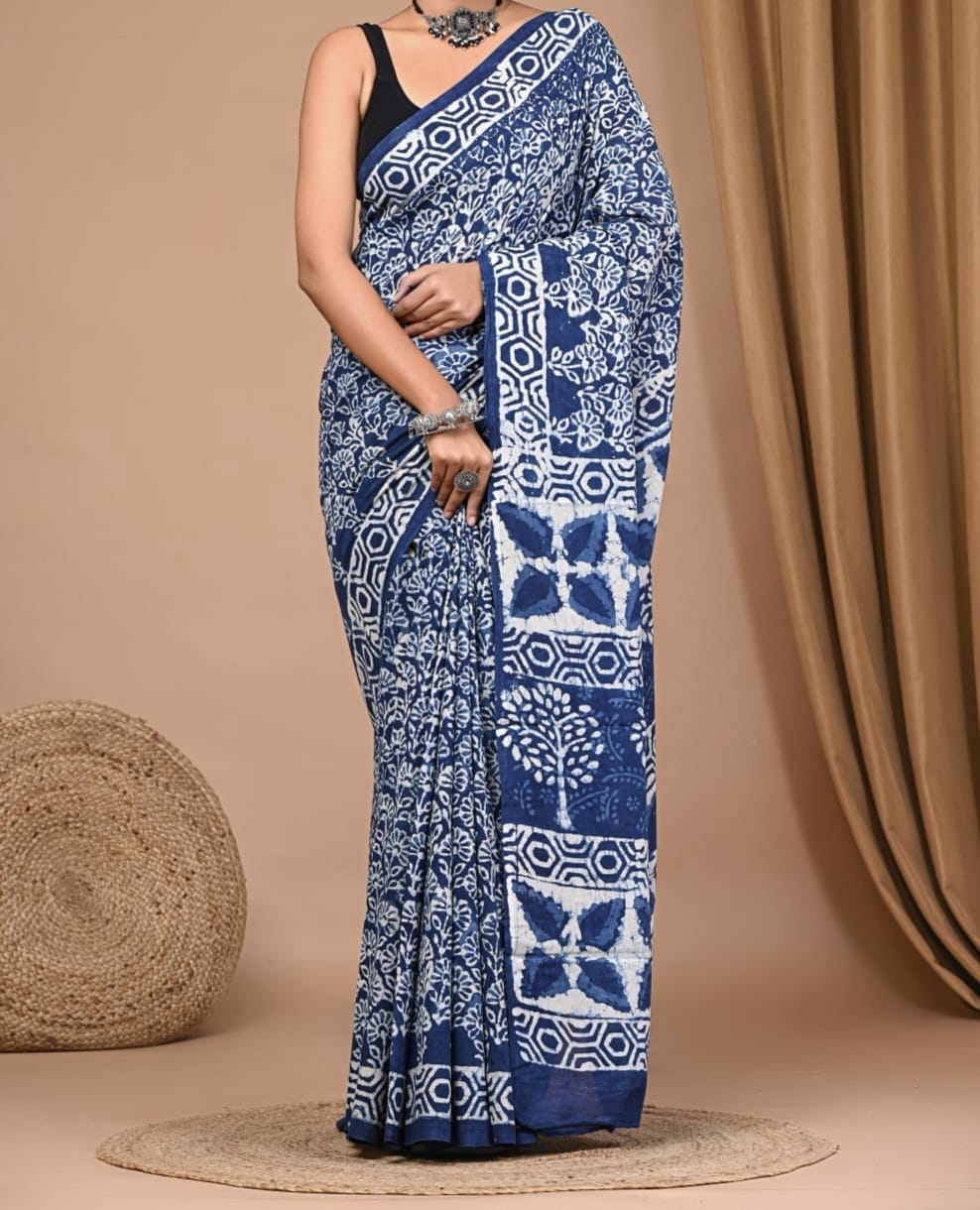Marnavia | Mul Cotton Blockprint Saree