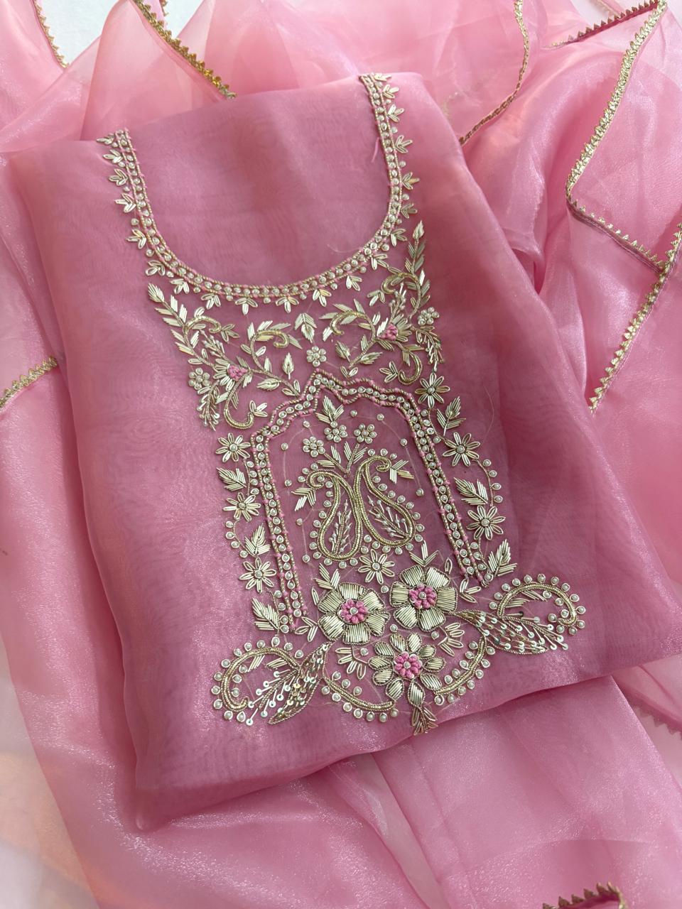 Saad | zardosi on organza dress fabric set