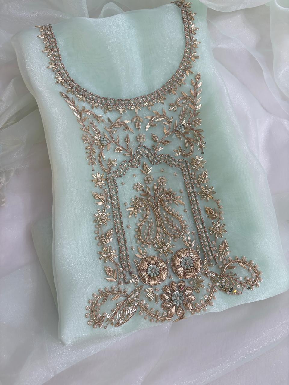 Saaz | zardosi on organza dress fabric set
