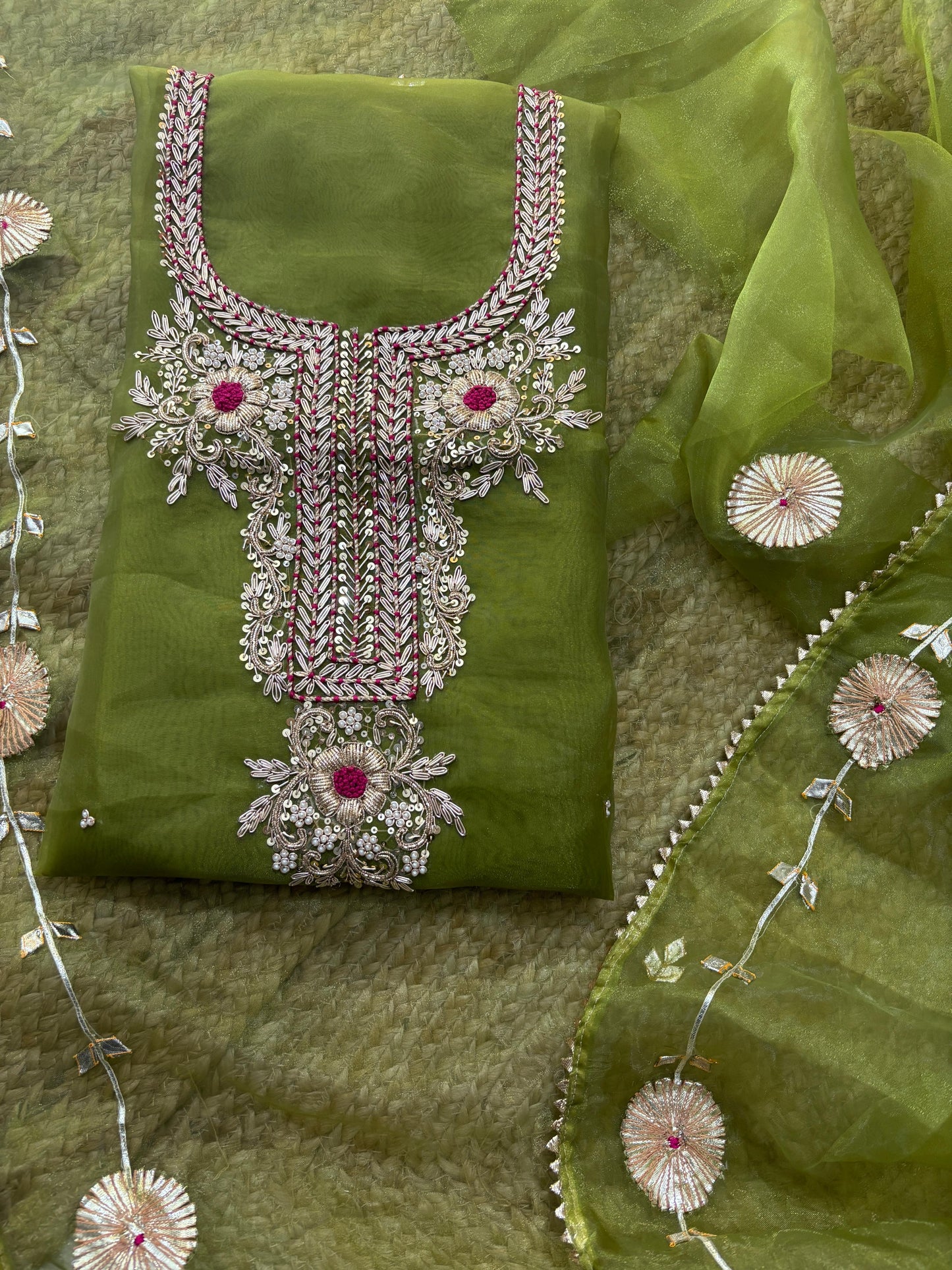 Zardosi on organza suit