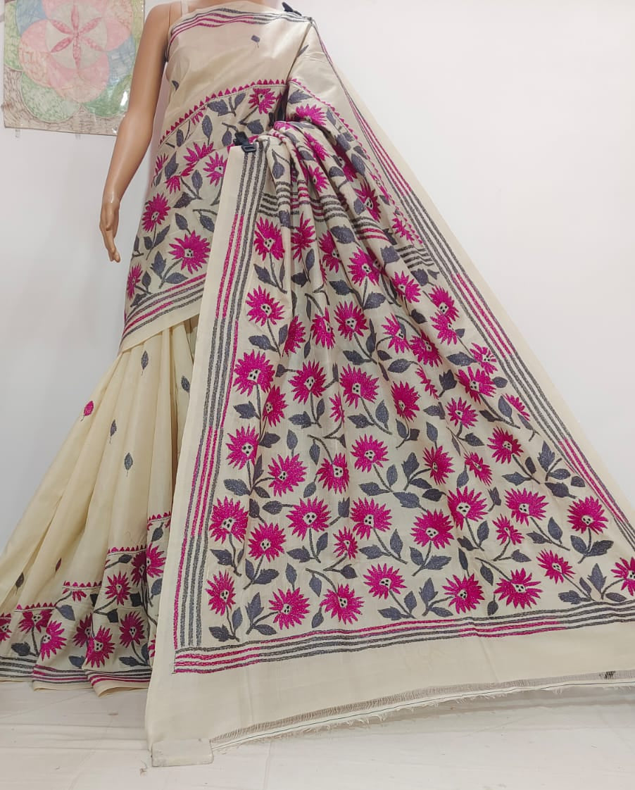 Kindel | Pure Tussar Silk Kantha Sarees