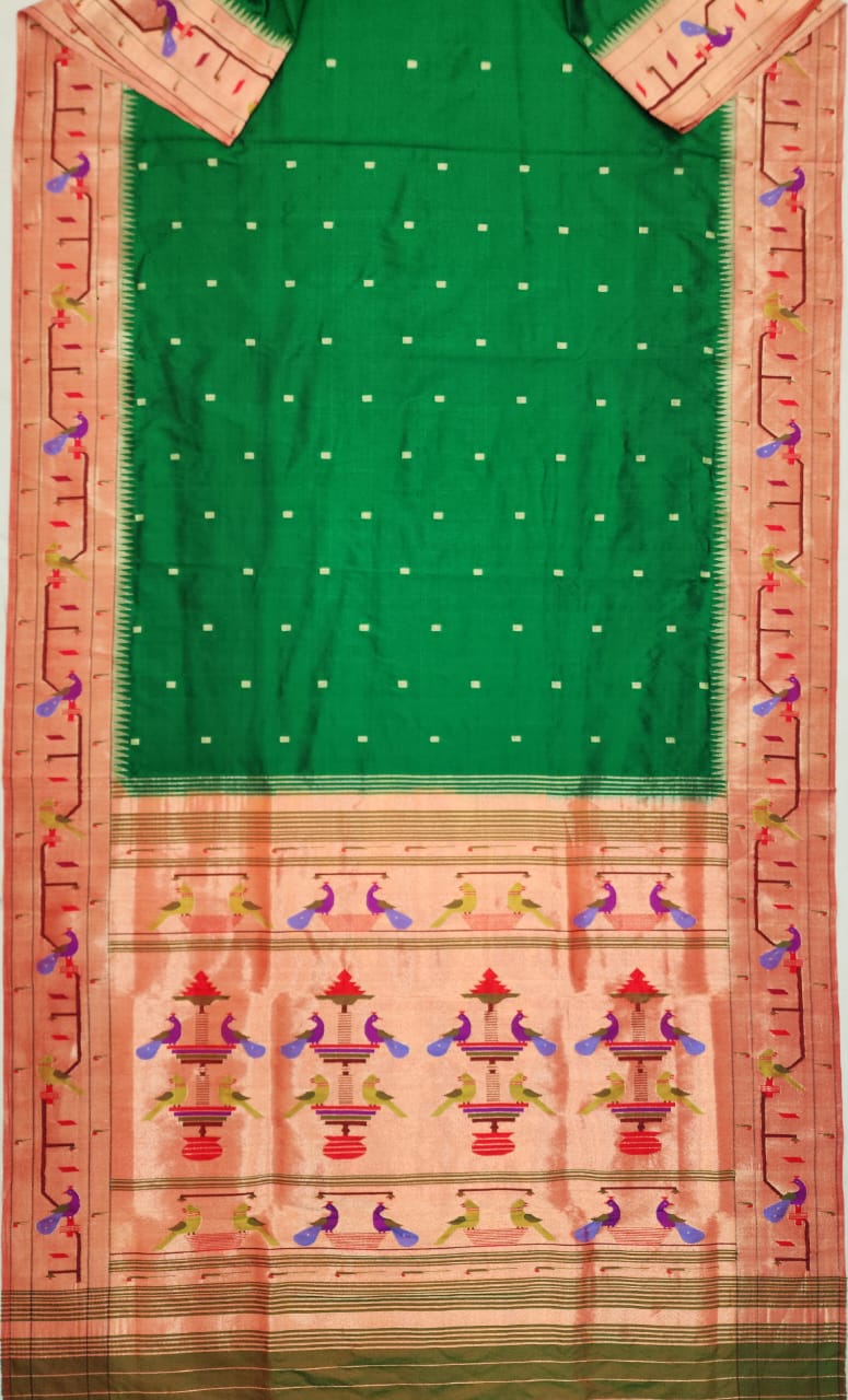 Prisha | Pure silk brocade Paithani saree with peacocks & parrots in border