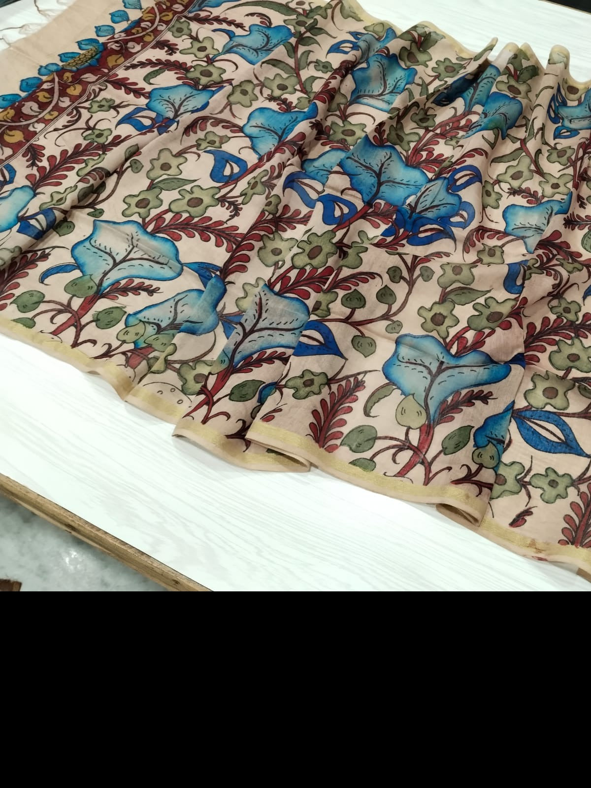 Chakrika | Maheshwari silk dupatta traditional art pen kalamkari hand painted duppatta