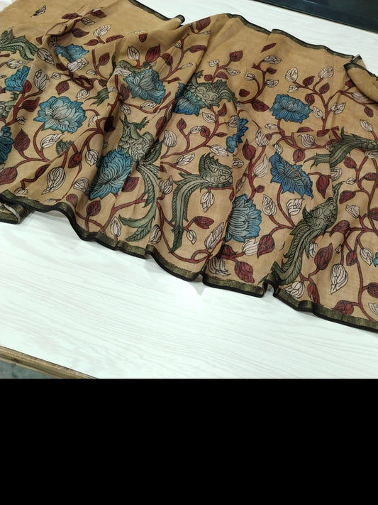 Charita | Maheshwari silk dupatta traditional art pen kalamkari hand painted duppatta