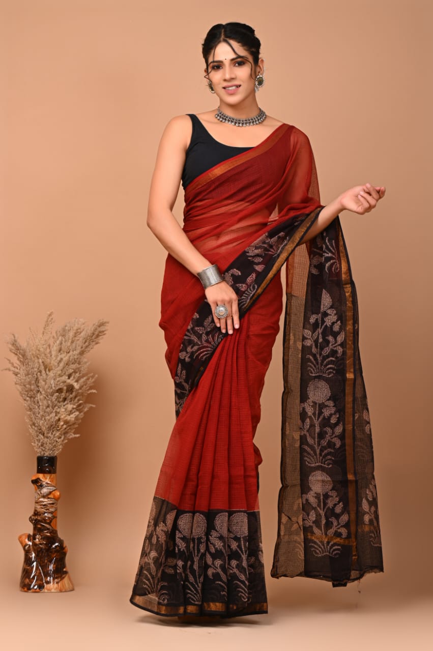 Nathalia | Kota Doriya Saree with Bagru Prints