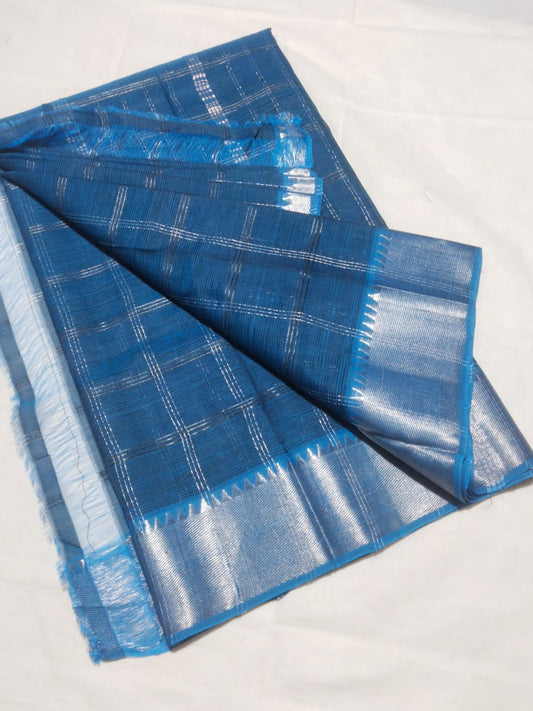 Oeshi | Pure handloom Mangalagiri pattu by cotton jari chex sarees with running blouse