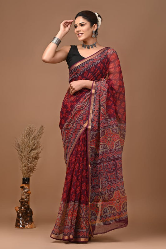 Mukta | Kota Doriya Saree with Bagru Prints