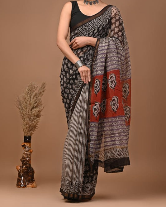 Ronak | block printed by hand on Kota Doria cotton sarees