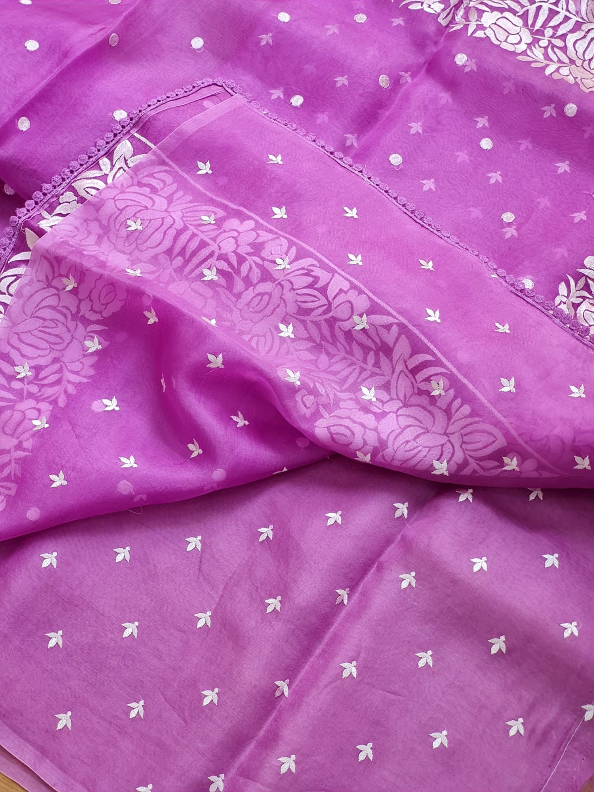 Samson | Organza silk parsi gara with embroidery and lace