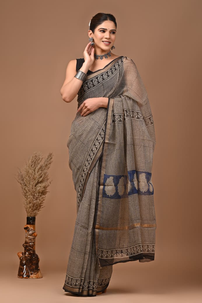 Nadiya | Kota Doriya Saree with Bagru Prints