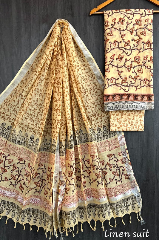 Hina | Hand Block Printed Linen Suit Set with Linen Cotton Dupatta