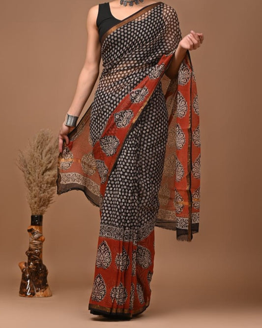 Remya | block printed by hand on Kota Doria cotton sarees