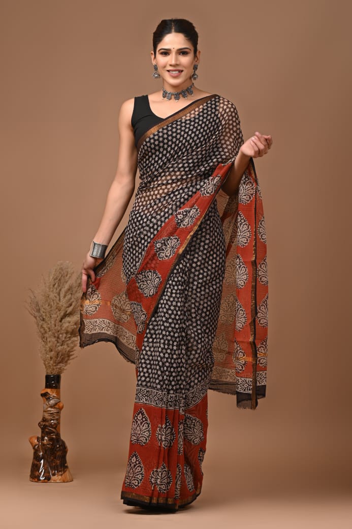 Mrunmayee | Kota Doriya Saree with Bagru Prints