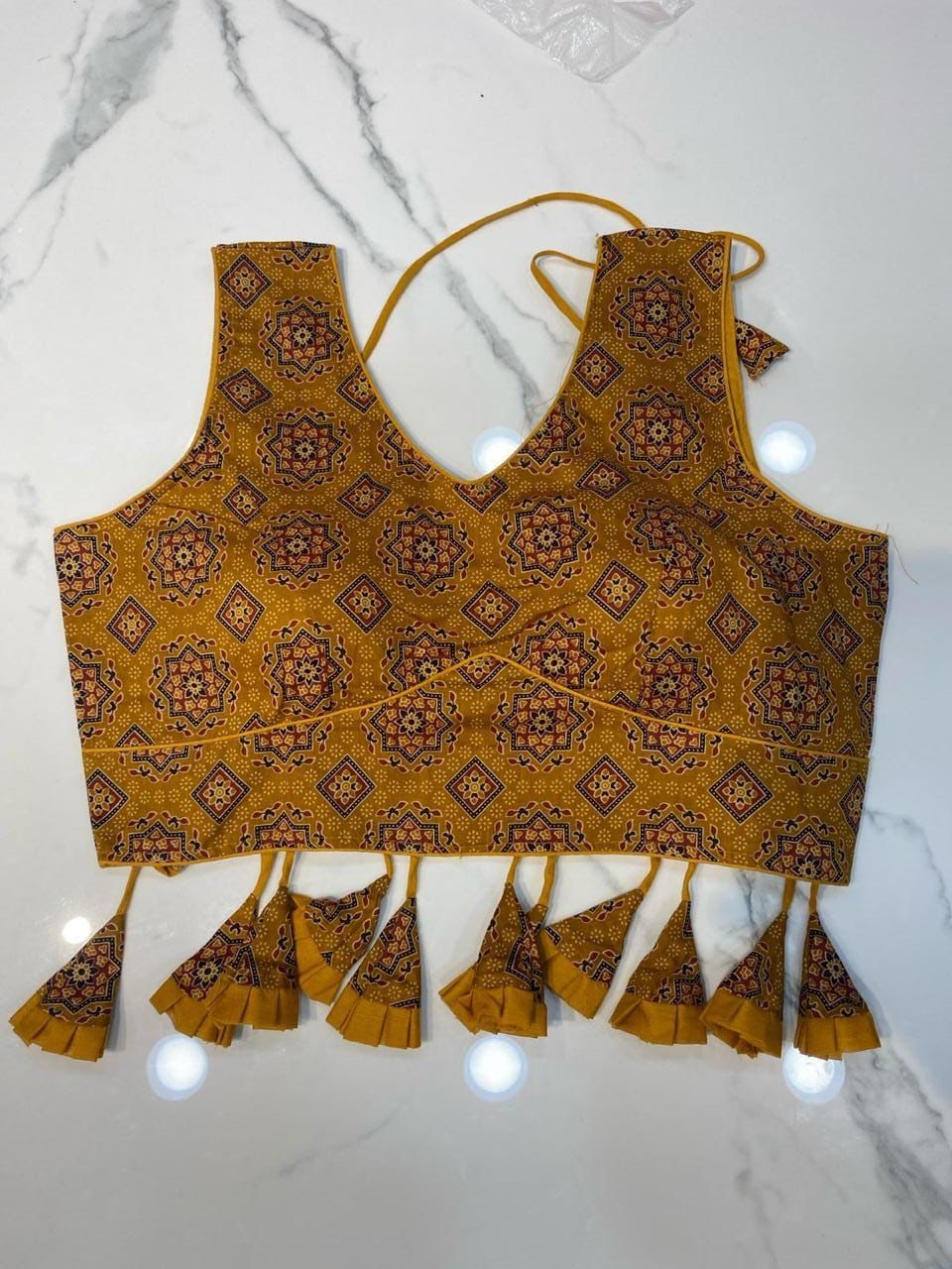 Radhya| Ajrakh Block Print Blouses With Tassels