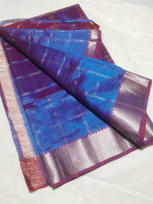 Nitara | Pure handloom Mangalagiri pattu by cotton jari chex sarees with running blouse