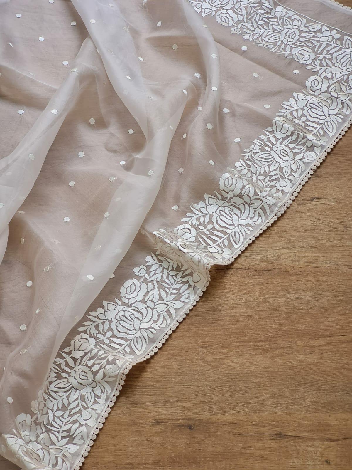 Samson | Organza silk parsi gara with embroidery and lace