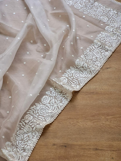 Samson | Organza silk parsi gara with embroidery and lace