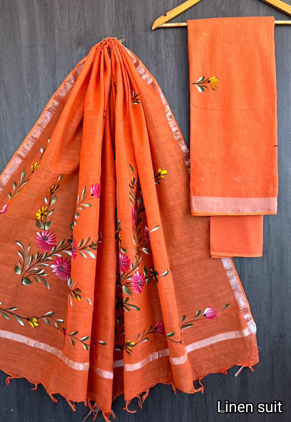 Harini | Hand Block Printed Linen Suit Set with Linen Cotton Dupatta