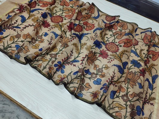 Eta | Maheshwari silk dupatta traditional art pen kalamkari hand painted duppatta