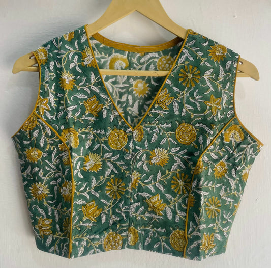 Sherin | Pure Cotton Hand Block Print Boat Neck Blouse