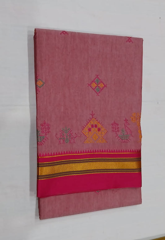 Anima | Karnataka Kasuti work cotton saree in Lightcoral color