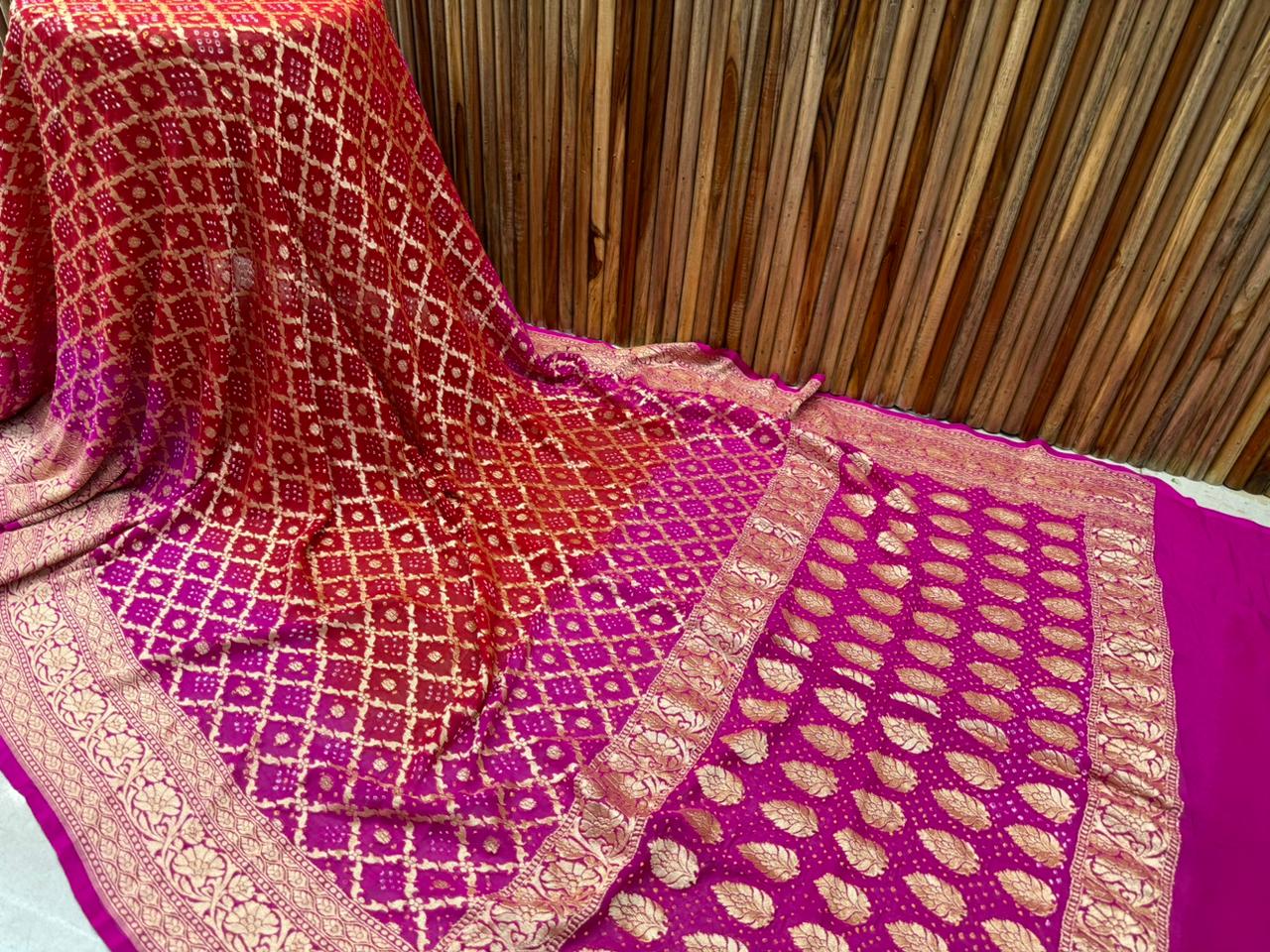 Khushbu | Pure Banarasi Georgette Neem Zari Bandhej Sarees