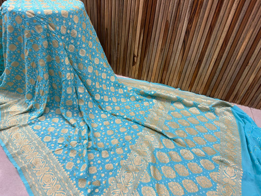 Kritika | Pure Banarasi Georgette Neem Zari Bandhej Sarees