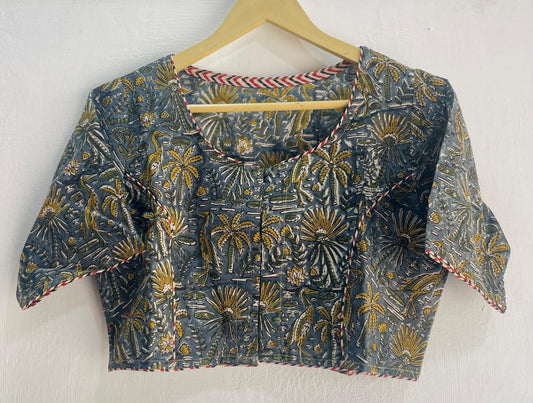 Sheena | Pure Cotton Hand Block Print Boat Neck Blouse