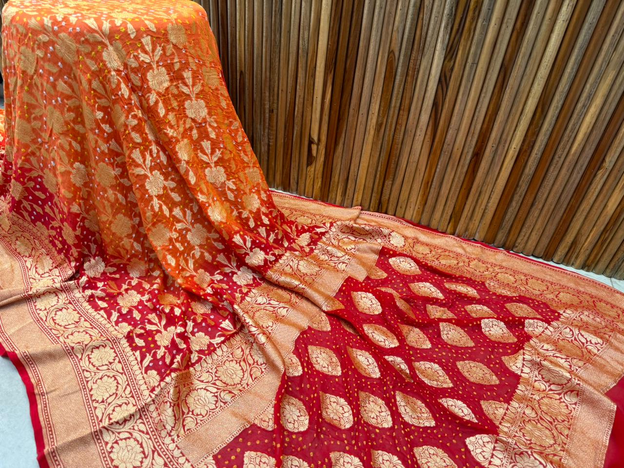 Kumari | Pure Banarasi Georgette Neem Zari Bandhej Sarees