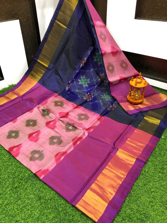 Saira | ikat design silk sarees - purple & midnightblue