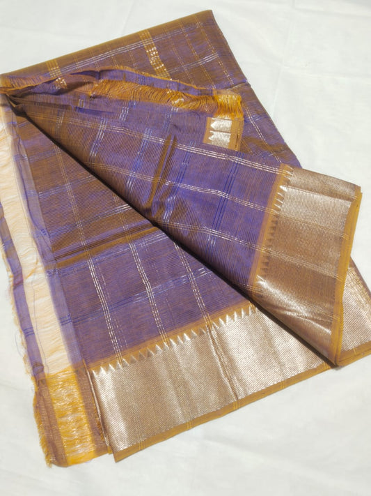 Omaja | Pure handloom Mangalagiri pattu by cotton jari chex sarees with running blouse