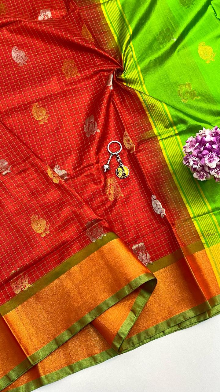 Pushti | UPPADA CHECKS WITH TOPI BUTTA SAREES