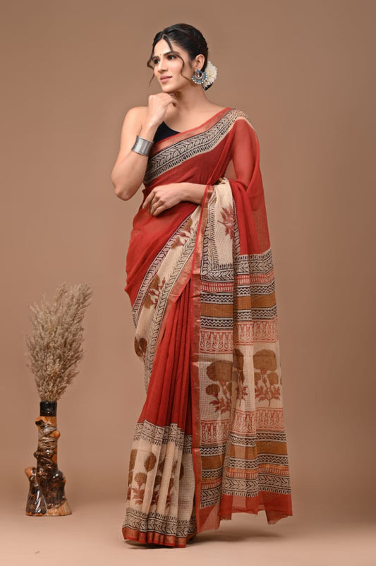 Nethra | Kota Doriya Saree with Bagru Prints