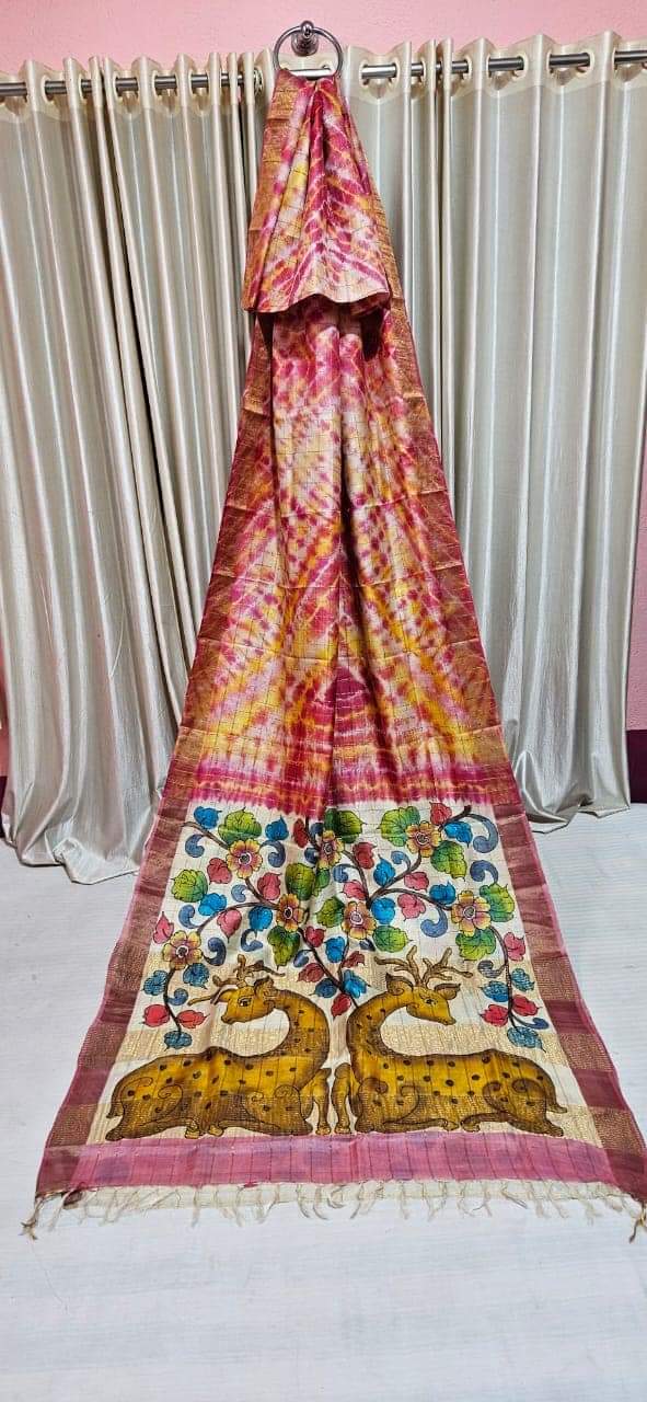 Yadavi | Handpainted Kalamkari Pallu with Shibori Saree