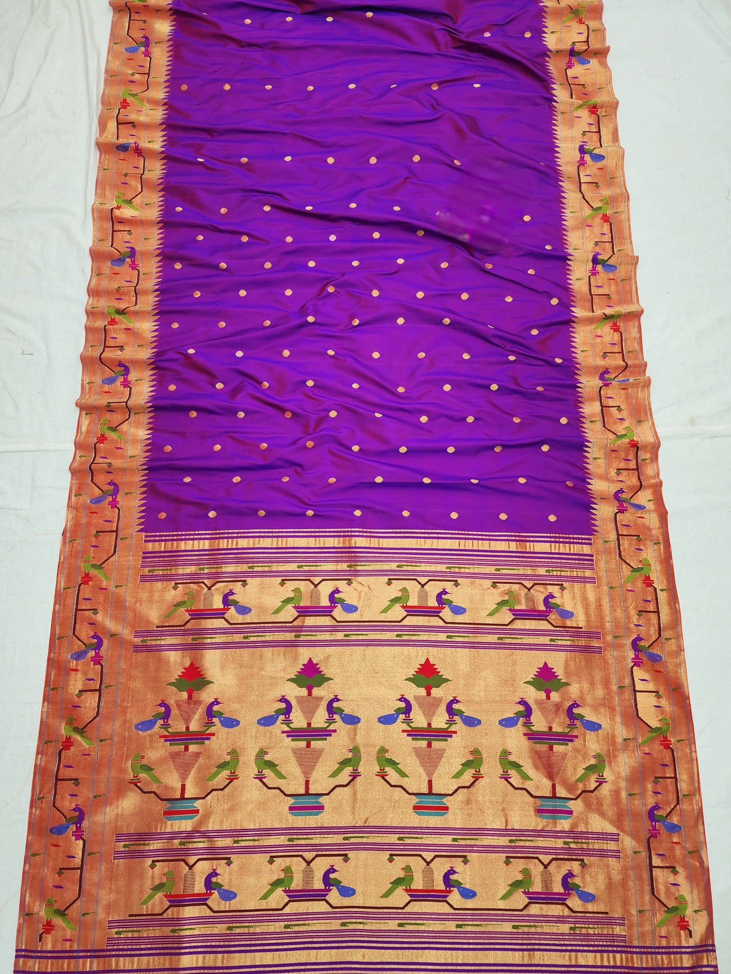 Priyanka | Pure silk brocade Paithani saree with peacocks & parrots in border