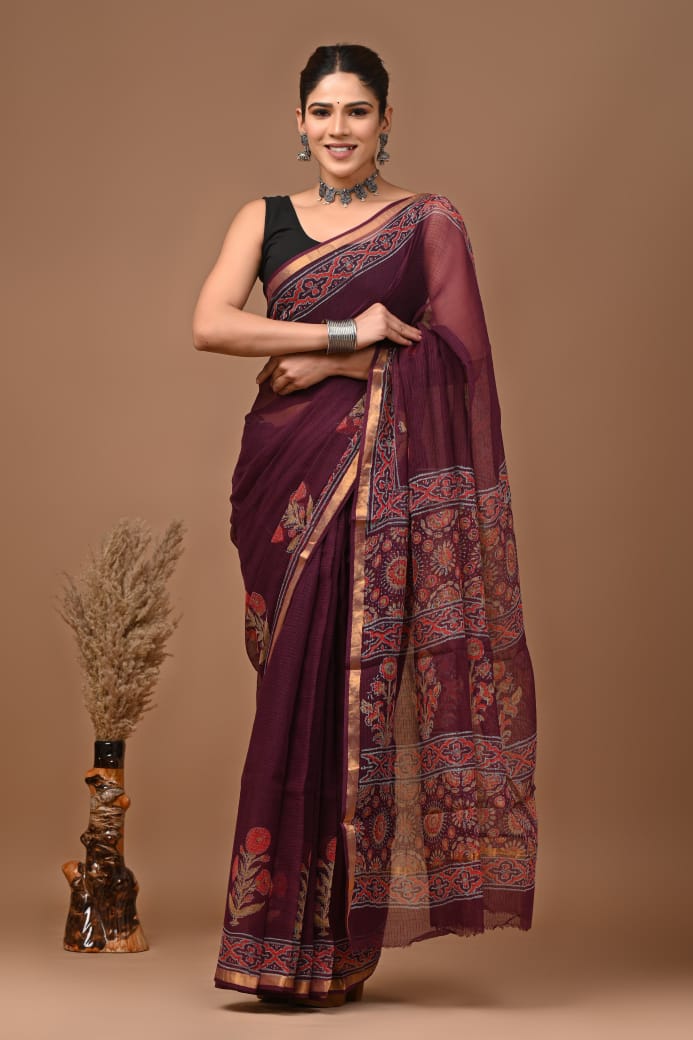 Mrunal | Kota Doriya Saree with Bagru Prints