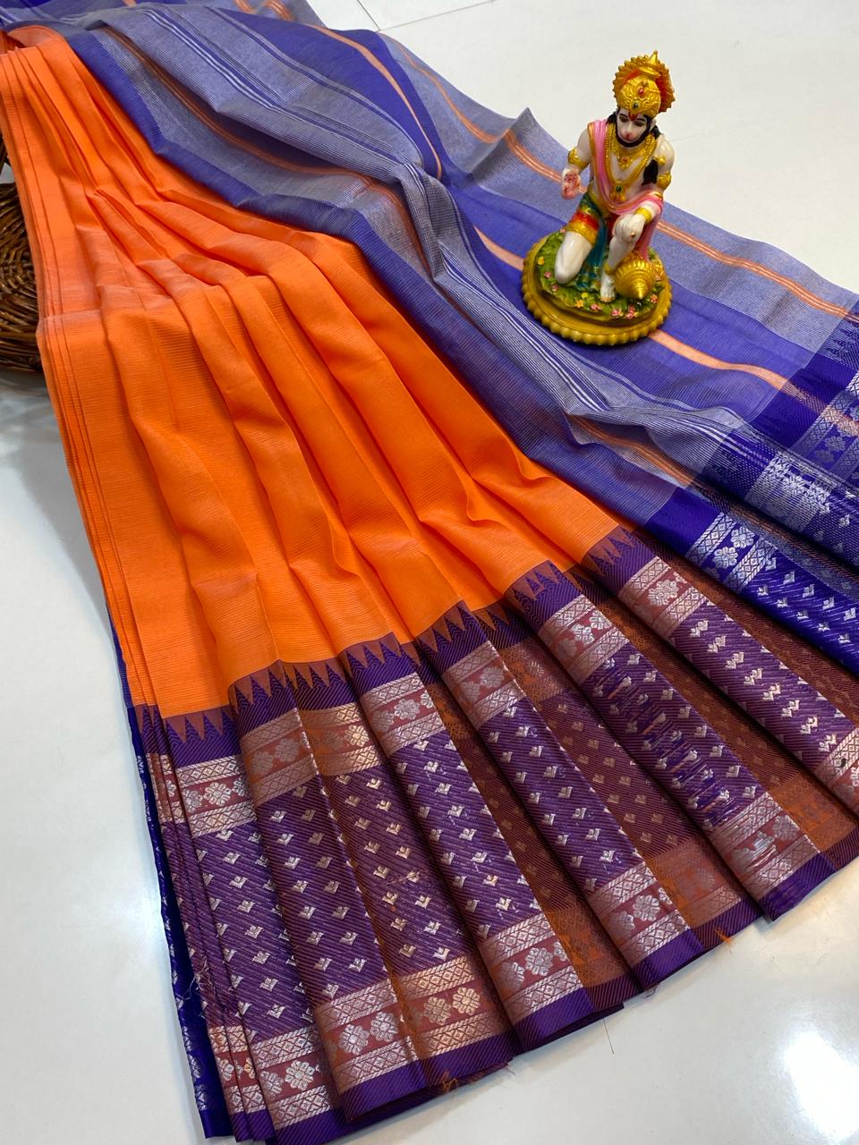 Lekha| MANGALAGIRI COTTON BY PATTU PLAIN BODY WITH BORDER BUTTA SAREES