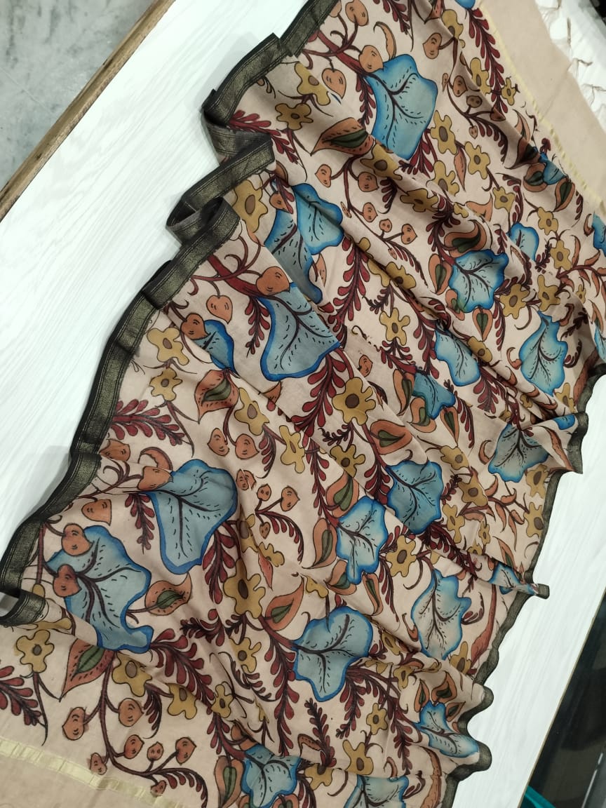 Bhavini | Maheshwari silk dupatta traditional art pen kalamkari hand painted duppatta