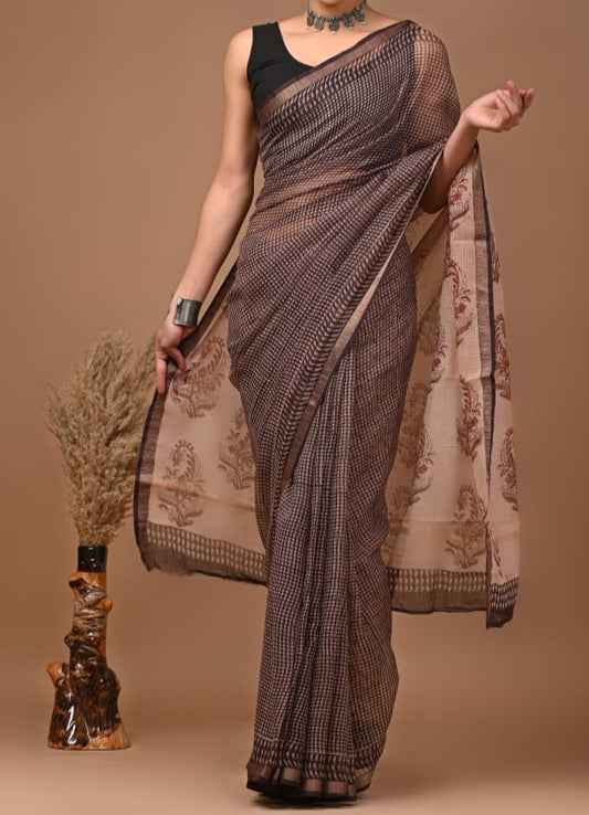 Hema | block printed by hand on Kota Doria cotton sarees