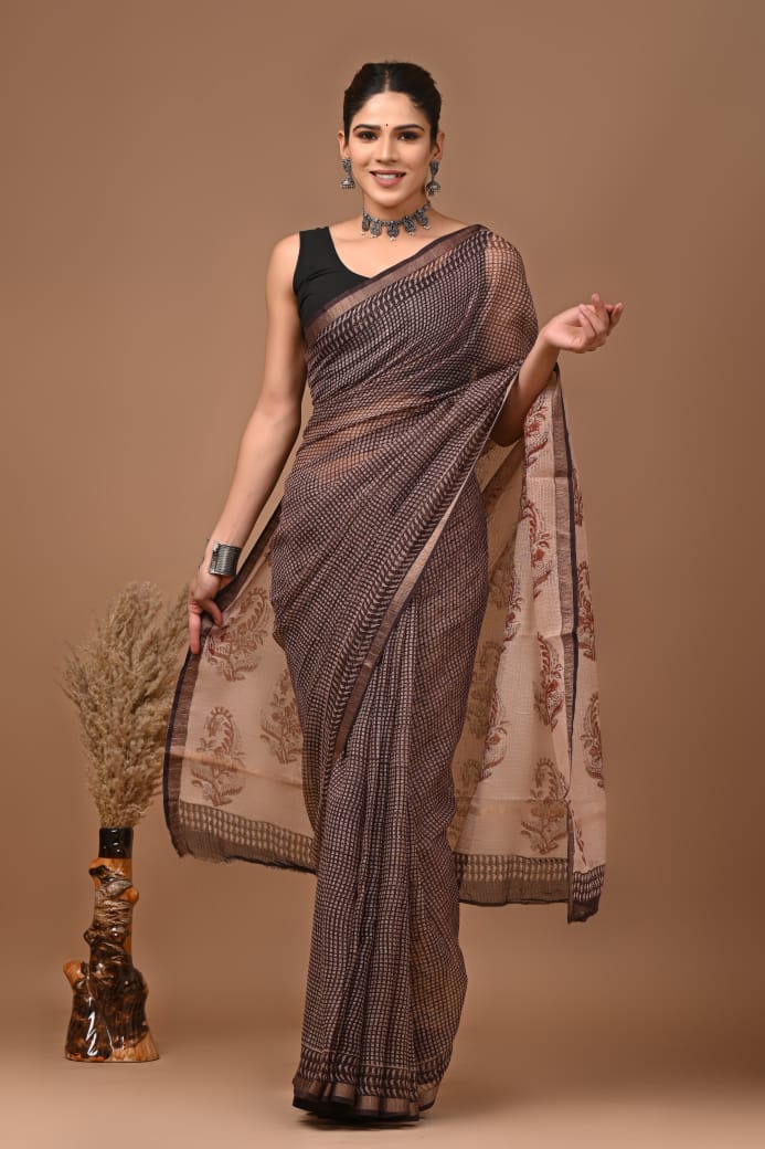 Mrinal | Kota Doriya Saree with Bagru Prints