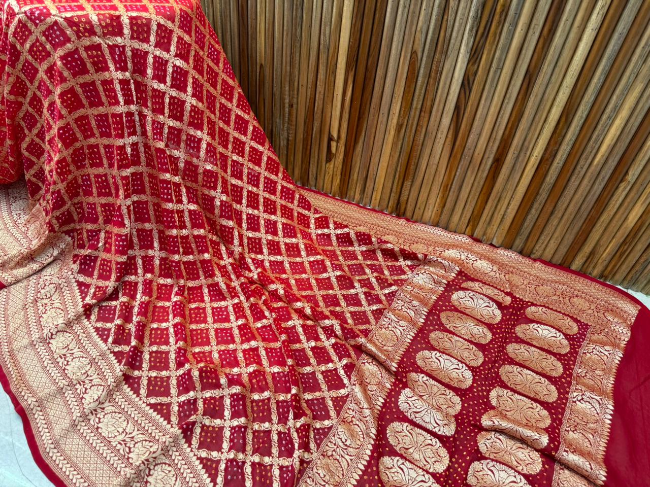 Leena | Pure Banarasi Georgette Neem Zari Bandhej Sarees