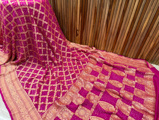 Kyra | Pure Banarasi Georgette Neem Zari Bandhej Sarees