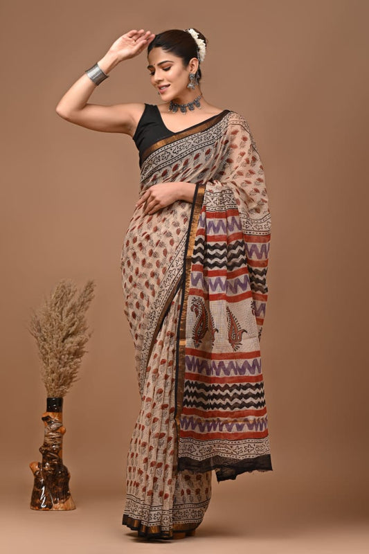 Neetu | Kota Doriya Saree with Bagru Prints