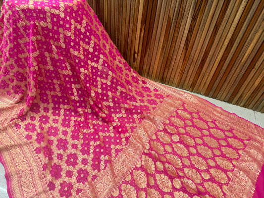 Lena | Pure Banarasi Georgette Neem Zari Bandhej Sarees