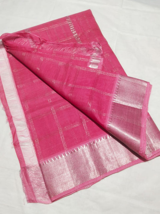 Omya | Pure handloom Mangalagiri pattu by cotton jari chex sarees with running blouse