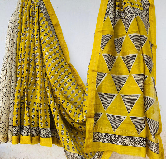 Bhavya | Block printed Maheshwari Silk Saree